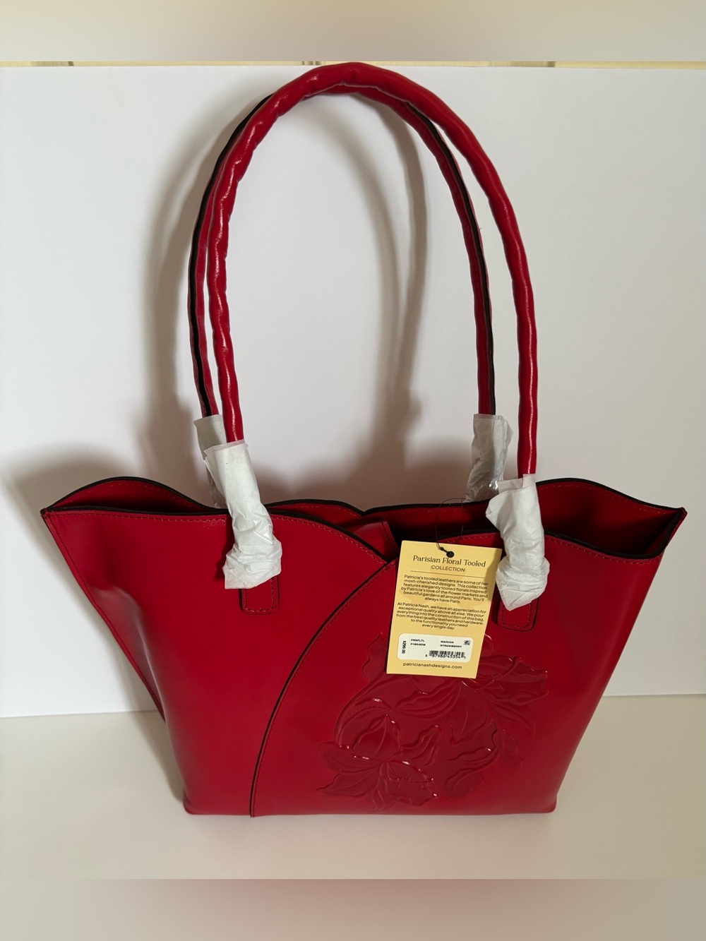 PATRICIA NASH Marion Leather Tote in Strawberry Red NWT Dust Bag MSRP $299